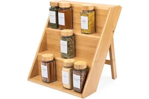 Wholesale 3 Tier Spice Jar Organizer Wooden Free Standing Bamboo Spice Rack Organizer for Cabinet Drawers and Countertop