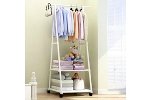 New Metal Triangle Coat Rack Simple Modern Hanger Portable Floor-standing Wheeled Mobile Multi-layer Storage