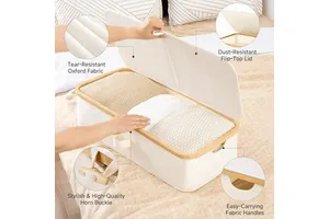 Best-Selling Modern Cross-Border Seasonal Clothing Under Bed Storage Box Rectangle Oxford Cloth with Dust-Proof Bamboo Ring Lid