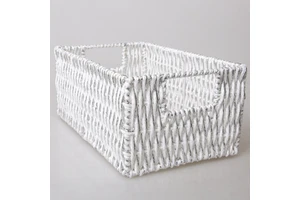 Factory Wholesale Large Capacity Woven Storage Basket With Handle and Iron Frame White Paper Rope for Household Storage