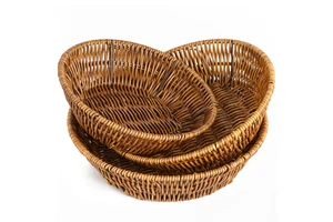 Stackable Rattan Round Fruit Basket Woven Food Bread Storage Basket for Kitchen Restaurant