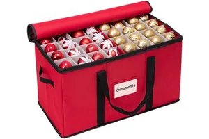 Christmas Ornament Organizer Foldable Eco-Friendly Modern Non-Woven Fabric Storage Box with Lid 61x30x30cm
