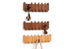 Modern Wooden Foldable Wall Key Holder Rack Space Saving Hidden Hooks Decorative Entryway Organizer for Home Office and Hallway