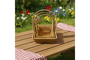 Yiqiang Rattan Woven Picnic Storage Basket Snack Flower Fruit With Handle for Bakery Living Room Household Usage