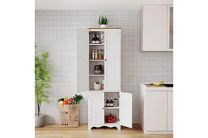 Tall Kitchen Pantry Cabinet Cupboards Storage with Shelves and Wooden Cabinet Organizer for Kitchen
