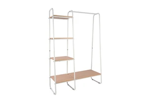 Metal Shelf Four - Layer Wooden Coat - Hanger Wardrobe Storage Rack