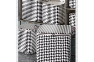 Houndstooth Polyester Clothing Organizer Clothes Quilt Storage Bag Moving Large Capacity Waterproof Moisture-proof Non-woven