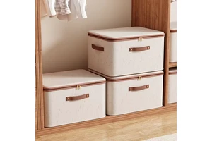 Cotton and Linen Fabric Wardrobe Foldable Clothes Storage Organizer Storage Boxes Bins Organizer