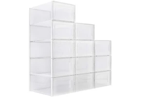 12 Pack Foldable Shoe Box Stackable Clear Shoe Storage Box Storage Bins Shoe Container Organizer