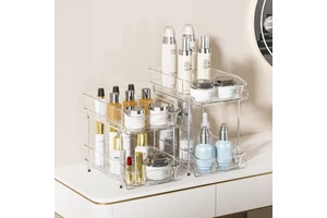 Kitchen Cabinet Organizer Bathroom Pull Out Drawer Cabinet Organizer 2-Tier Clear Under Sink Organizer