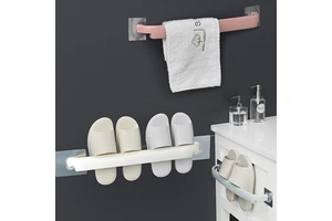 Sesame Multifunctional Wall-mounted Storage Rack NO Drilling Towel Bar Single Towel Rack for Bathroom Kitchen PP+ABS Material
