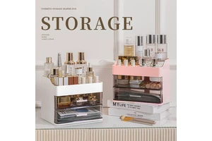Hot Selling Modern Plastic Cosmetic Storage Drawer Box with Multi Compartment Drawers for Vanity Table Daily Cosmetic Organizer