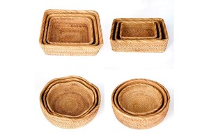 Handmade Rattan Woven Fruit Basket Retro Storage Basket Living Room Home Coffee Table Dried Fruit Plate Round