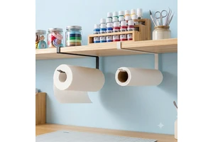 Heavy Duty Metal Paper Roll Holder No Drilling Under Shelf Storage Organizer for Kitchen Cabinet Hardware