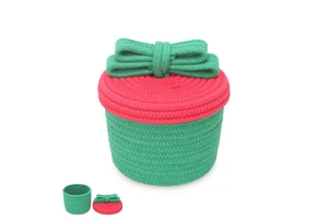 Christmas Bow Red Green Storage Basket With Lid Cotton Rope Eco Friendly for Holiday Gift Toy Storage Home Decor ODM OEM