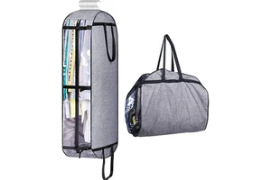 Gusseted Oxford Gray/Black Garment Bag with Zippers for Hanging Clothes Storage Portable Closet Use for Coats & Jackets