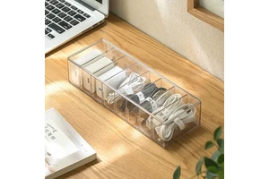 Transparent Portable Plastic Rectangle Desk Drawer Accessories Organizer Charger Cable Cord Storage Box Compartments for Cables