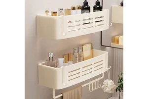 Cream-style Bathroom Storage Rack For Washbasin, No-drill Wall-mounted Bathroom And Balcony Shelf