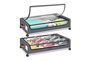 Bed Storage Box with Flat Wheels Drawer Style Clothes Quilt Fabric Organizer Household Under-Bed Storage Container