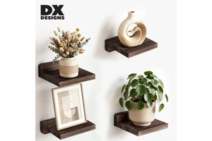 DX Designs Square Small Floating Wood Wall Shelves, 5 Inch Natural Wood Wall Mount Display Shelf for Plants Bathroom Kitchen