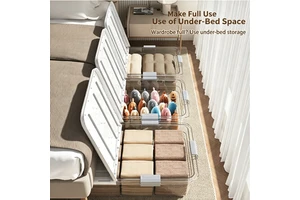 Multi-Size Plastic Clear Rolling Storage Bin Snap-Lock Lid Stackable Modern Under-Bed Clothes Quilt Organizer 360 Wheels