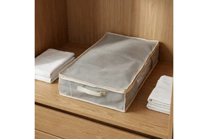 Premium Foldable Rectangle Underbed Storage Bag with Easy-View Window-Grey Fabric Organizer for Home & Dorm