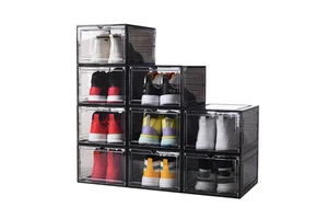 Clear Plastic Shoe Container Storage Box Foldable Rectangle Design with Lights Injection Technics Space-Saving Shoe Organizer