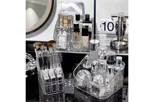 Large Capacity Transparent Cosmetic Storage Box Multi-Compartment Light Luxury Organizer for Lipstick Skincare Plastic