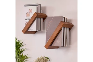 2 Pack Wood Wall Mounted Book Shelves Minimalist Floating Display & Storage Rack for Kitchen Bathroom Living Room