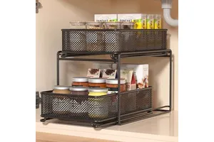 Pull Out Storage Rack Cabinet Organizer Slide Rail Drawer Storage Shelf Carbon Steel Multi Tier Storage Rack Guardrail Organizer
