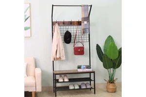 N in 1 Coat Rack Garment Rack Freestanding Hanger Bench Shoe Storage 5 Coat Hook Corner Hall Tree Bedroom/Living Room Modern