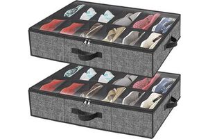 Foldable Under Bed Shoe Storage Organizer Fit 12 to 24 Pairs Underbed Shoes Closet Storage with Clear Cover