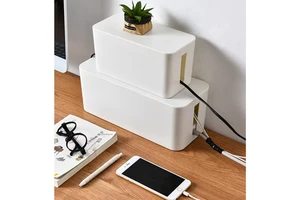 2 Sizes Plastic Wire Cable Organizer Storage Power Strip Management Junction Box with Bamboo Lid