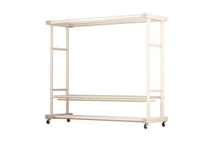 Best-selling Metal Multi-functional Indoor Living Room Bathroom Bedroom Mobile Coat Hat Storage Racks Wheels Clothes Hangers