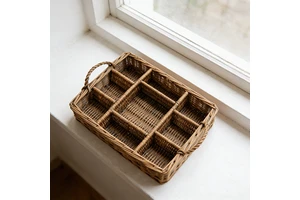 Handmade Woven Storage Basket With Compartments Natural Rattan Organizer Basket for Kitchen Table Home Organization