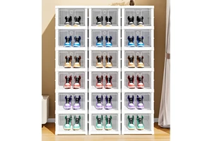 Foldable PP Stackable Sneaker Storage Box Shoe Organizer No-Installation Dustproof Shoe Cabinet Large Shoe Containers with Lids