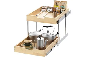 Wood Pull Out Cabinet Organizer Heavy-Duty Sliding Drawers for Inside Cabinets Storage and Organization for Kitchen and Bathroom