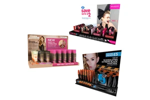 Custom Cosmetic Cardboard Countertop Display Unit with Dividers&Header Retail POS Display Makeup Corrugated Paper Display Box