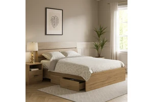Scandinavian Style Modern Wooden Platform Bed with Under-Bed Storage