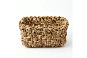 RURI M Handmade seagrass storage basket woven natural organizer basket with handles eco friendly home decor multipurpose basket