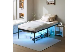 Smart Portable Foldable Adjustable Space-Saving Storage Bed Frame With Charging Station LED Lights Durable Steel Construction
