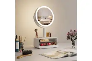 Professional Beauty Make up Led Tabletop Storage Vanity Round Lights Makeup Organiser With Mirror