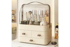 3 Drawers Cosmetic Storage Box Dustproof Skin Care Make up Display Case Makeup Organizer for Vanity Dresser Bedroom Countertop