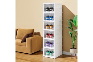 Portable Foldable Rectangle Shoe Rack 6 Layer Easy Assembly Storage Box Plastic Office Organizer Closet 35L Capacity Heavy