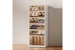 Luxury Folding Shoe Cabinet Rectangle Office Organizer Home Storage Foldable Shoe Rack 35L Capacity Heavy Duty Plastic