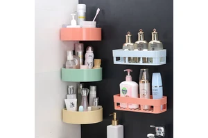 New Modern Simple Style Space-Saving Multifunctional Plastic Wall Mounted Storage Rack Shelf for Kitchen with Traceless Tape