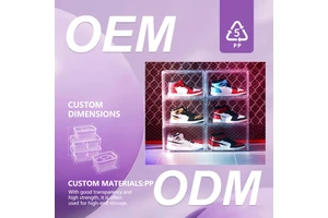 JX Transparent Plastic Shoe Box Storage Container Thickened Magnetic Side-open