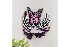 Purple Butterfly Wing Hollowed-out Wooden Wall Shelf Layered Floating Display Rack Pendant Hanging Gothic Witch Altar Wall