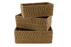 Cotton & Straw Woven Storage Baskets with Built-in Handles for Kitchen Bathroom & Living Room-Multifunctional Home Organizer