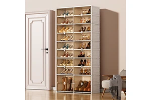 Adjustable Folding Shoe Box with Dustproof Magnetic Doors Ideal for Sneaker and Boot Storage